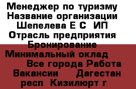 Менеджер по туризму › Название организации ­ Шепелева Е.С, ИП › Отрасль предприятия ­ Бронирование › Минимальный оклад ­ 30 000 - Все города Работа » Вакансии   . Дагестан респ.,Кизилюрт г.